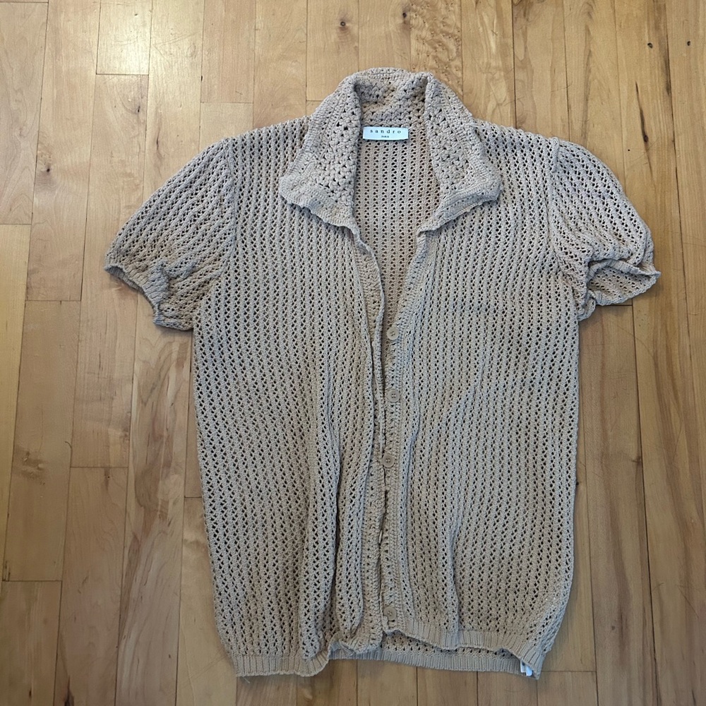 Sandro Paris Crochet Knit Button Down Short Sleeved Top — size 2
